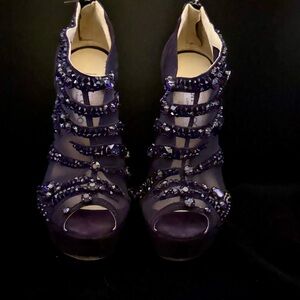Jimmy Choo Dark Indigo Swarovski Embellished Bootie Stiletto Heels